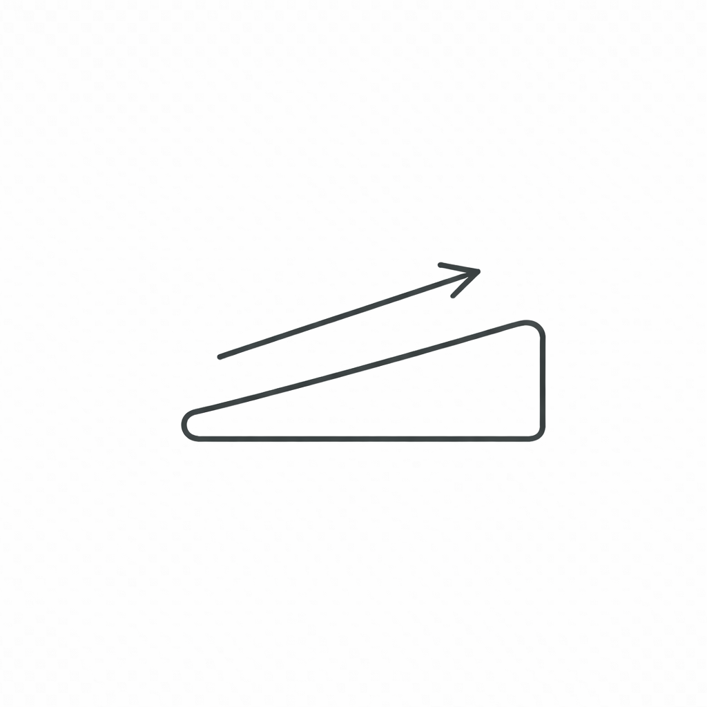 Simplified line drawing of a triangle with an arrow on a white background