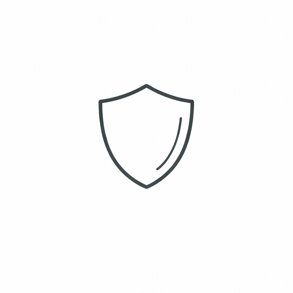 Black line drawing of a shield on a white background