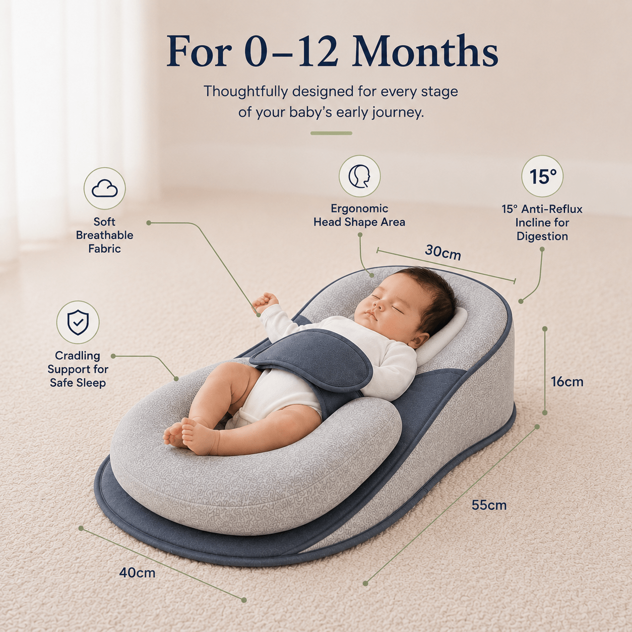 CozyNest Anti Reflux & Colic Baby Cradle - Elvelin