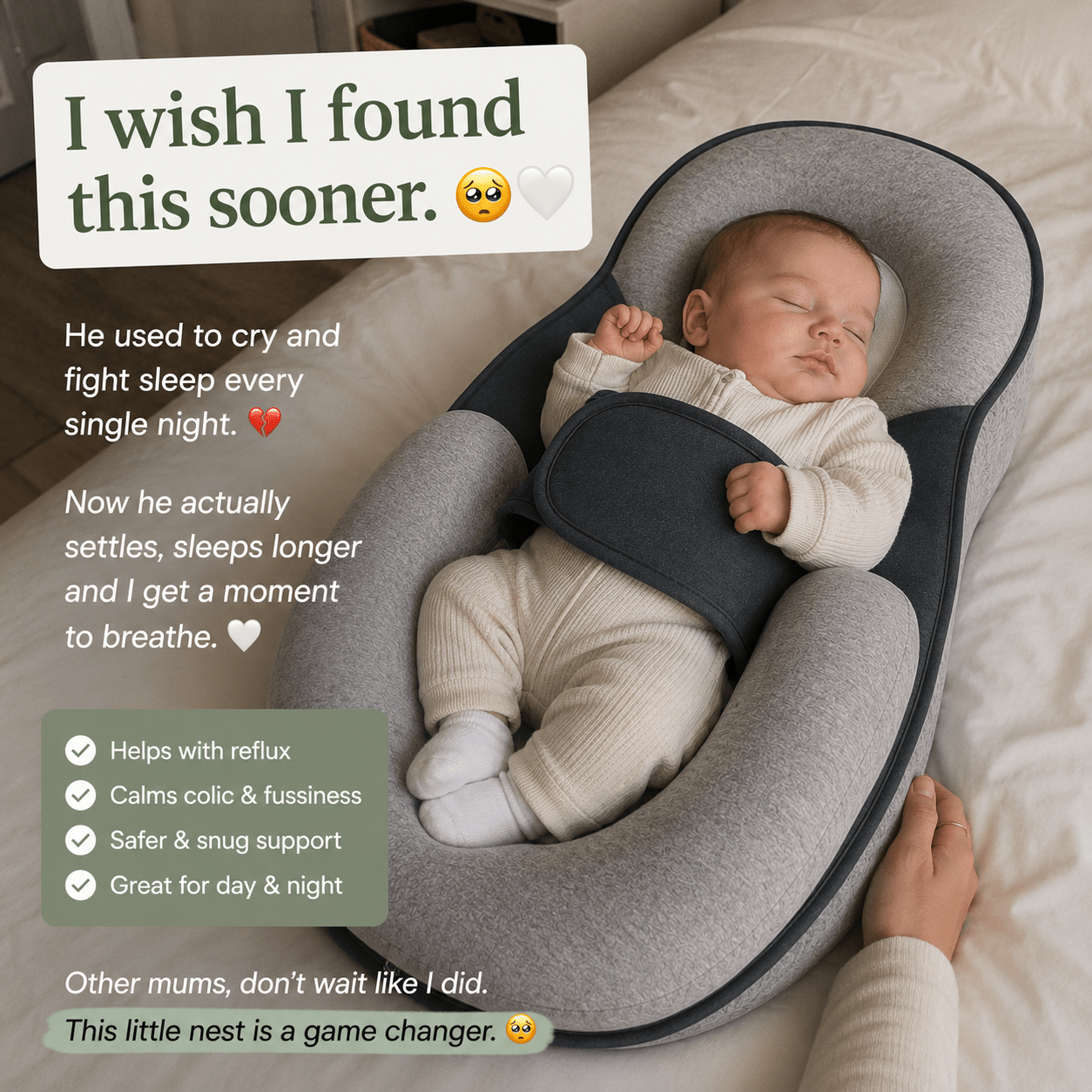 CozyNest Anti Reflux & Colic Baby Cradle - Elvelin