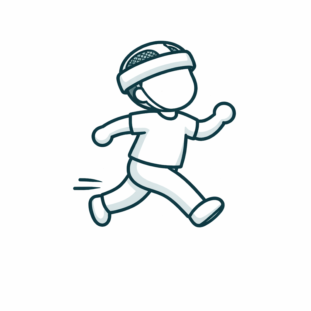 Illustration of a child running with a helmet on a white background